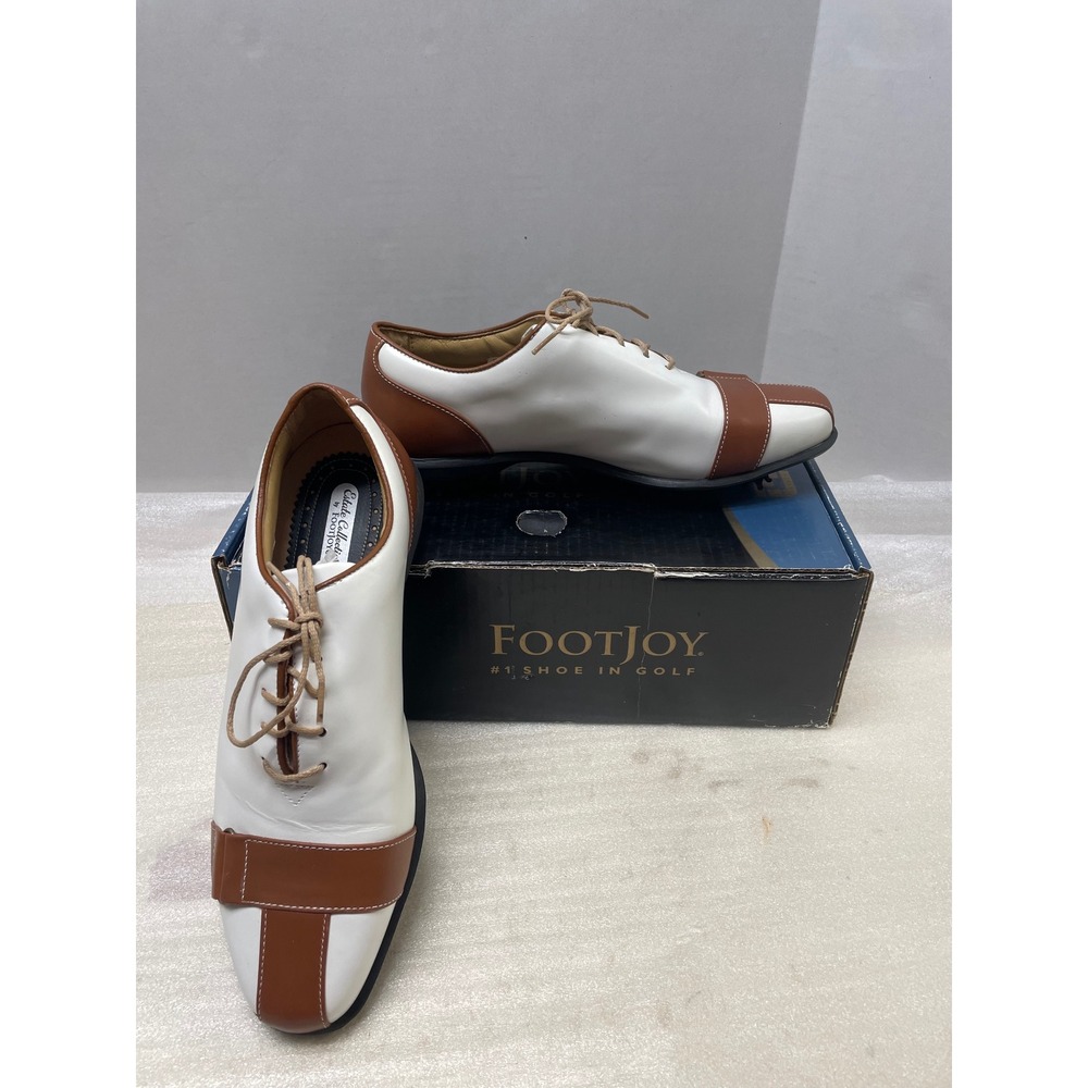 FootJoy Estate Collection Women 9.5 M White Brown Leather Golf Shoes 28581